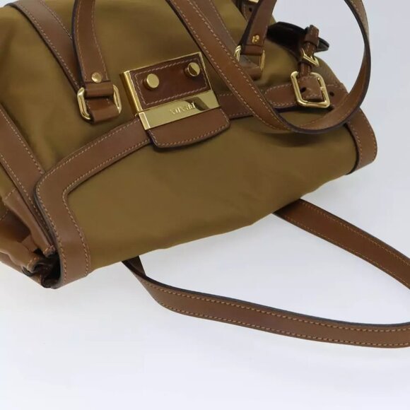 PRADA Shoulder Bag Nylon Leather Brown Auth - Picture 3 of 7